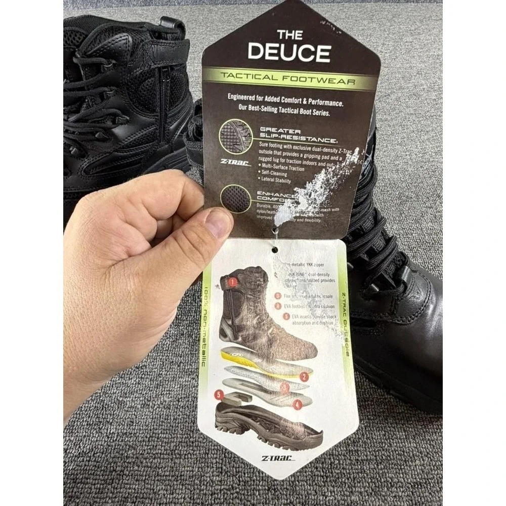 Thorogood Deuce Combat Work Boots Mens 9.5 Black Leather Side Zip Waterproof